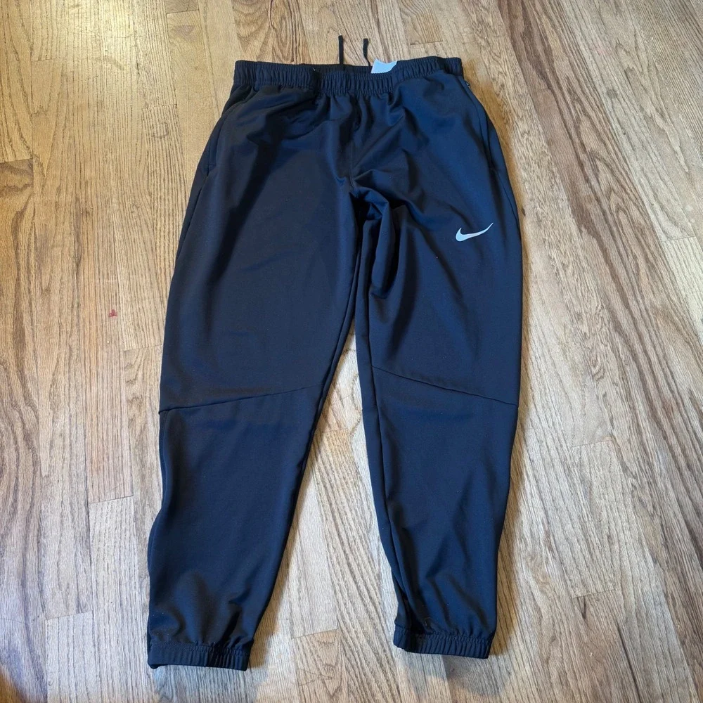 Nike Dri-FIT Mens Large Black Running Joggers Ankle Zip Training Pants CU5352